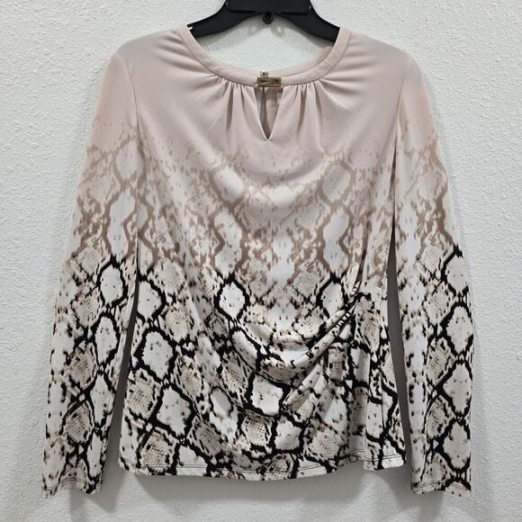 Calvin Klein Animal Print Blouse Womens Long Sleeve Draped Front Top Casual S - Picture 3 of 14